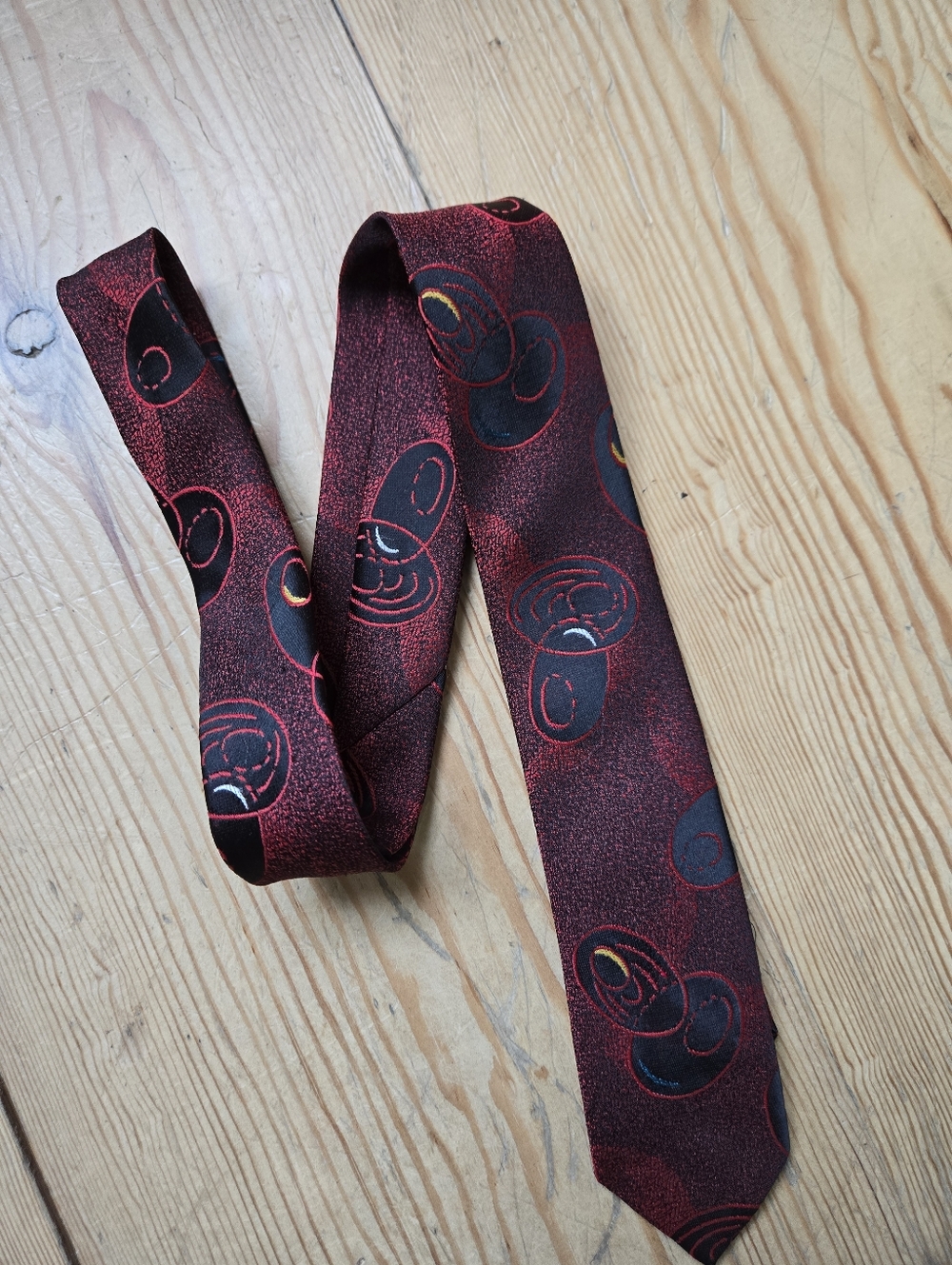 Alessandro Red Black Abstract Pattern Skinny Tie